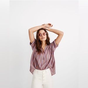 Madewell Courier Button-Back Shirt in Rainbow Stripe